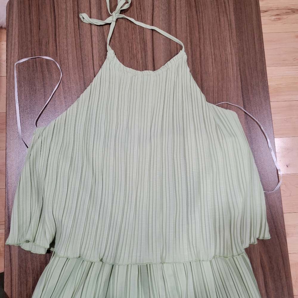 Lulus Women's Lime Green Plisse Sleeveless Wide-Leg Jumpsuit Size L Summwr Chic - Picture 4 of 16